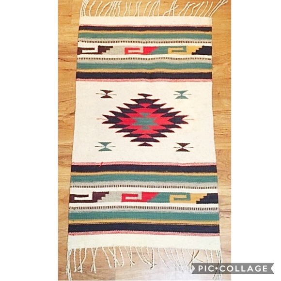 Other - Vintage Boho Southwestern Mexican Wool Fringe Rug